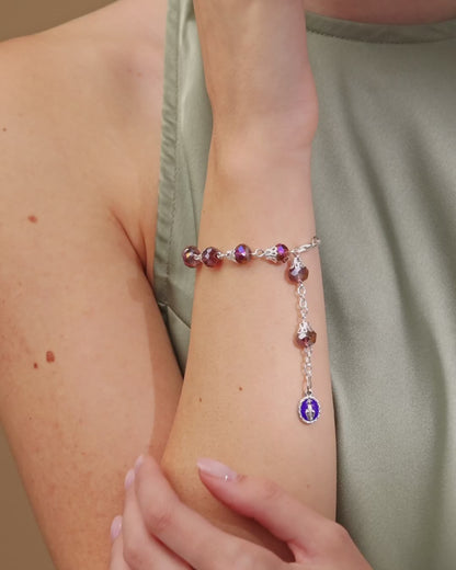 Bracelet chapelet avec perles en cristal violet en forme de ballon