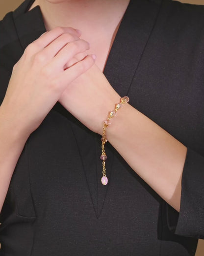 Bracelet chapelet doré avec perles en cristal rose clair en forme de ballon