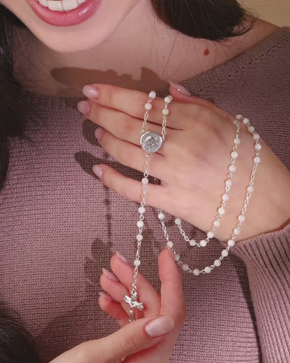 Chapelet du Pape Léon XIV en Argent 925 avec Petits Grains en Nacre