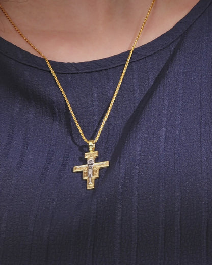 Gold-plated Sterling Silver St. Damian Crucifix Pendant With Sterling Silver Corpus