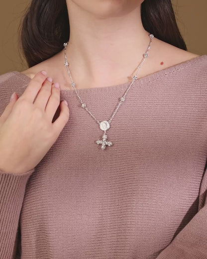 Sterling Silver Pope Leo XIV Necklace with Rhinestone Beads