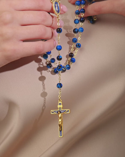Chapelet bleu panaché de Notre Dame de la Médaille Miraculeuse