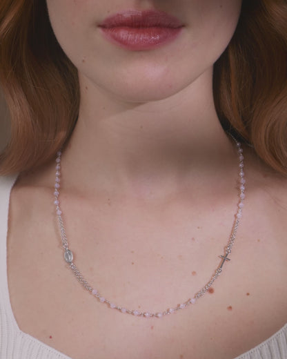 Collier chapelet à double rang en argent sterling avec perles rose clair