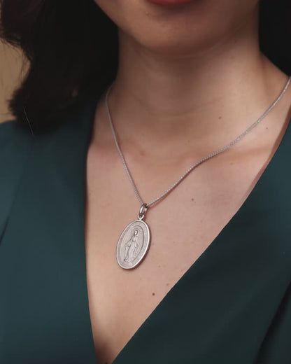 Large White Gold Miraculous Medal