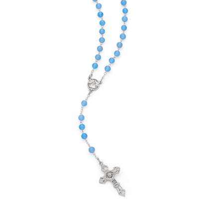 Real Aquamarine Gemstone Rosary with Pope Francis