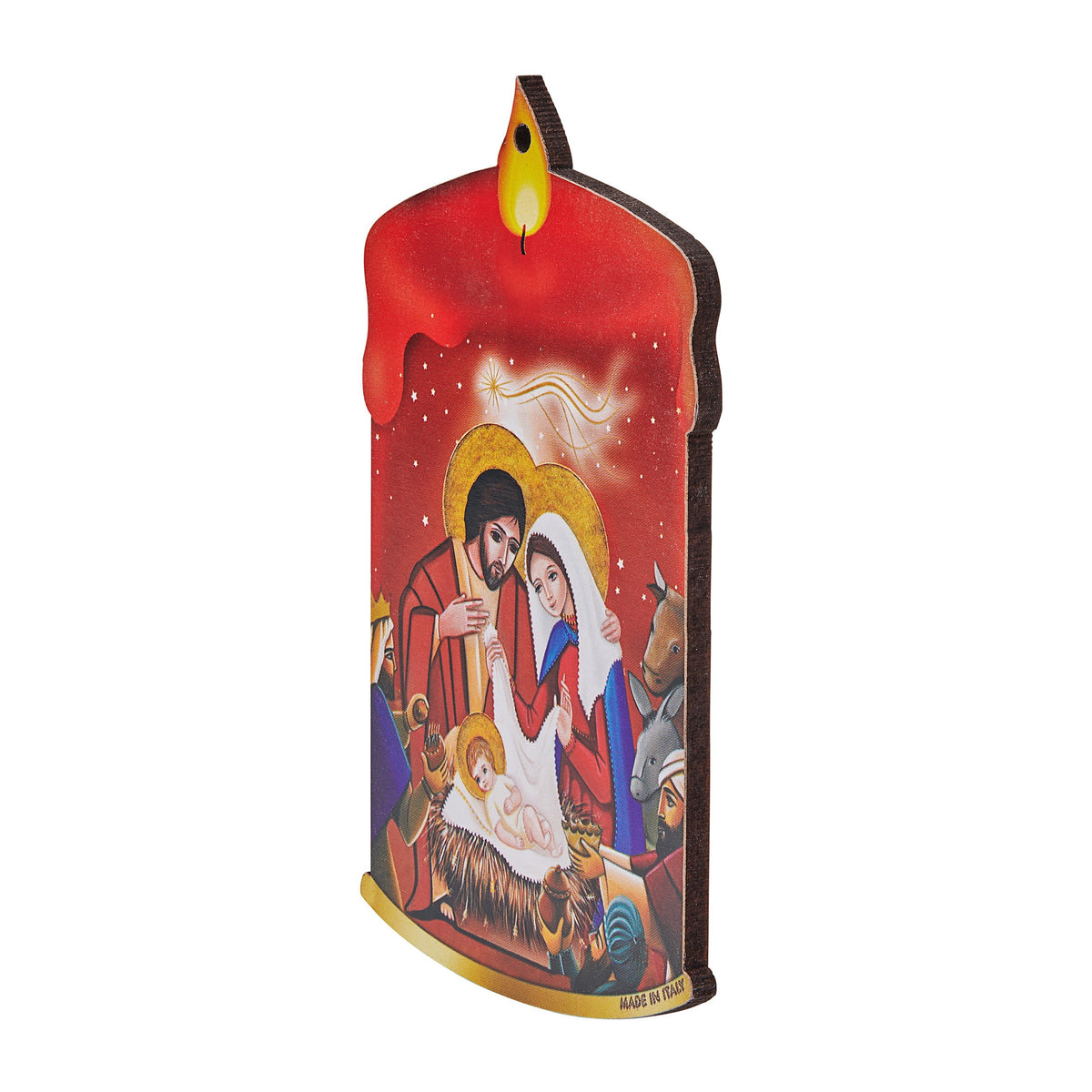 Red Candle-shaped Christmas Decoration With Crib