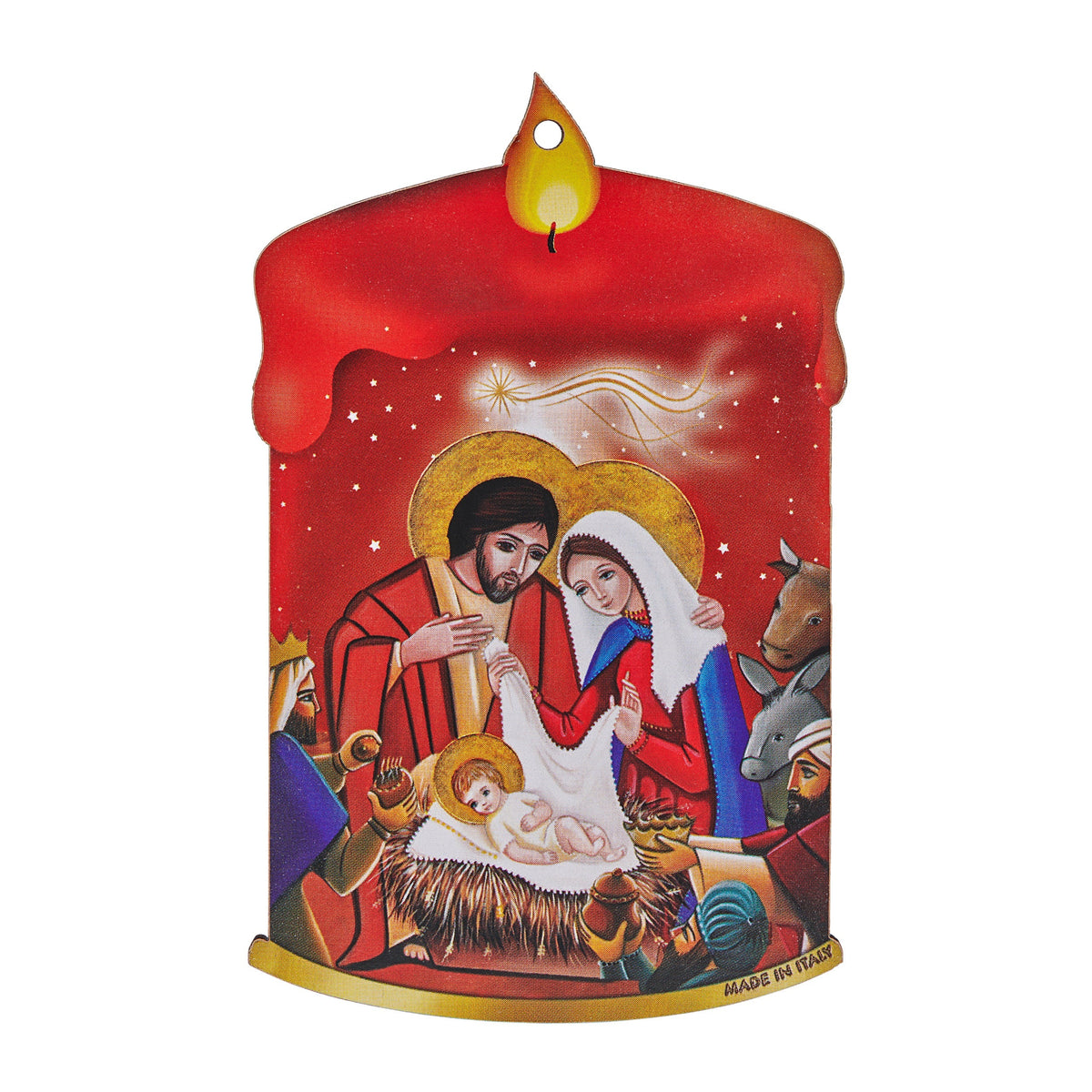 Red Candle-shaped Christmas Decoration With Crib