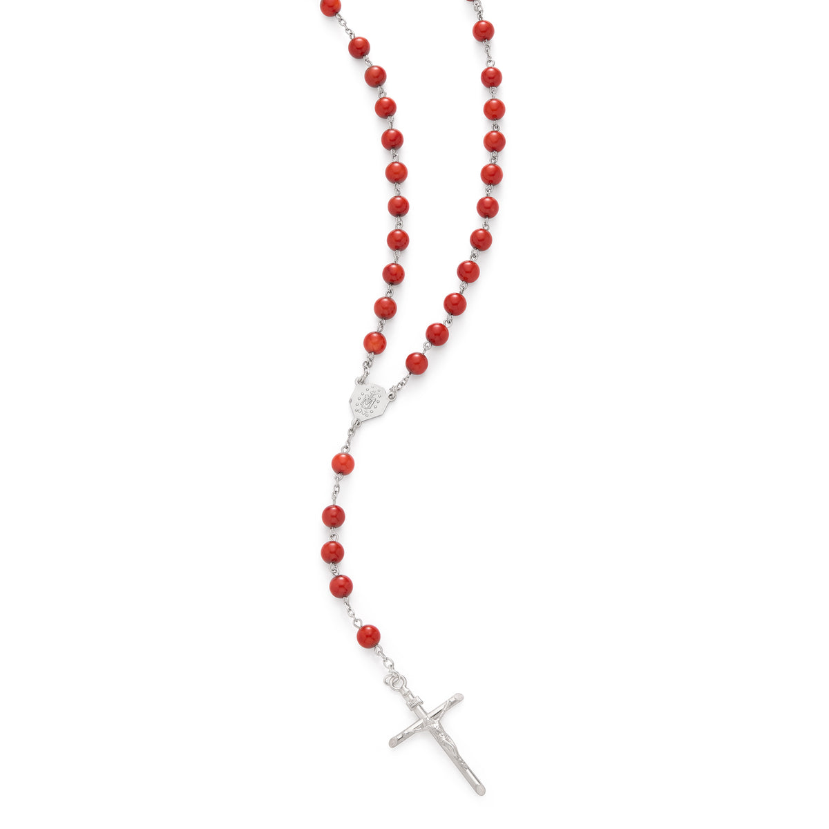 RED CORAL SILVER ROSARY