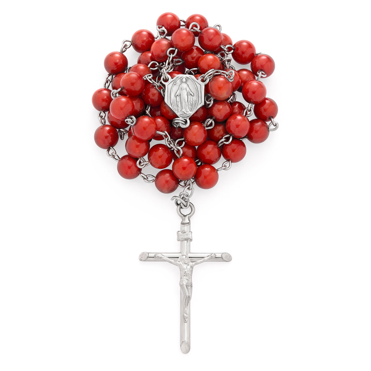 RED CORAL SILVER ROSARY