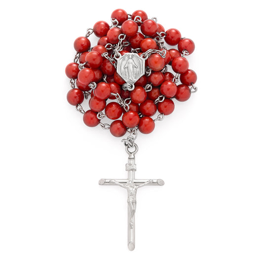 RED CORAL SILVER ROSARY
