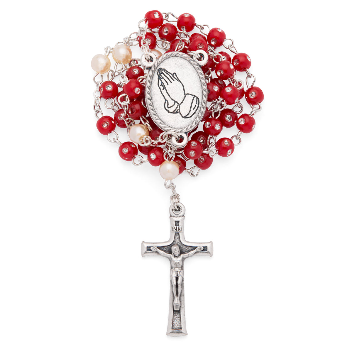 Red Enamel Pope Leo XIV Rosary Case with Red Rosary