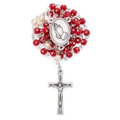 Red Enamel Pope Leo XIV Rosary Case with Red Rosary