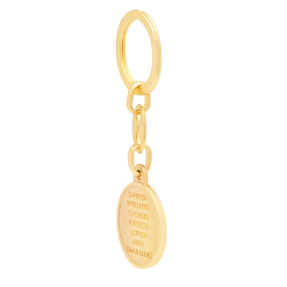 Red Enameled Gold-tone Metal Round Keychain of the Holy Spirit