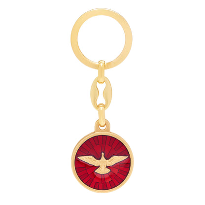 Red Enameled Gold-tone Metal Round Keychain of the Holy Spirit