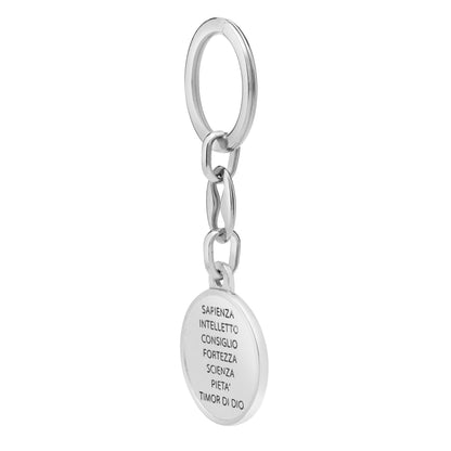 Red Enameled Metal Round Keychain of the Holy Spirit