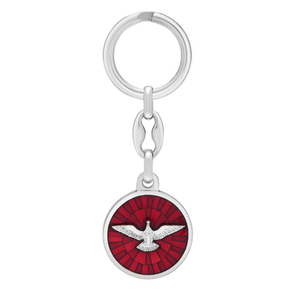 Red Enameled Metal Round Keychain of the Holy Spirit