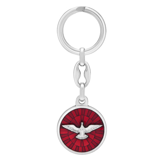 Red Enameled Metal Round Keychain of the Holy Spirit