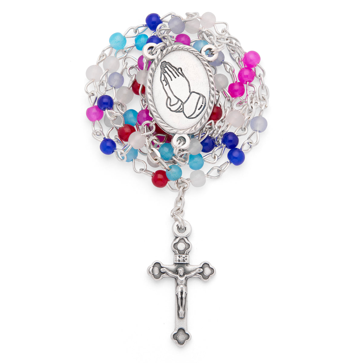Small Red Enameled Pope Leo XIV Rosary Case with Multicolor Rosary