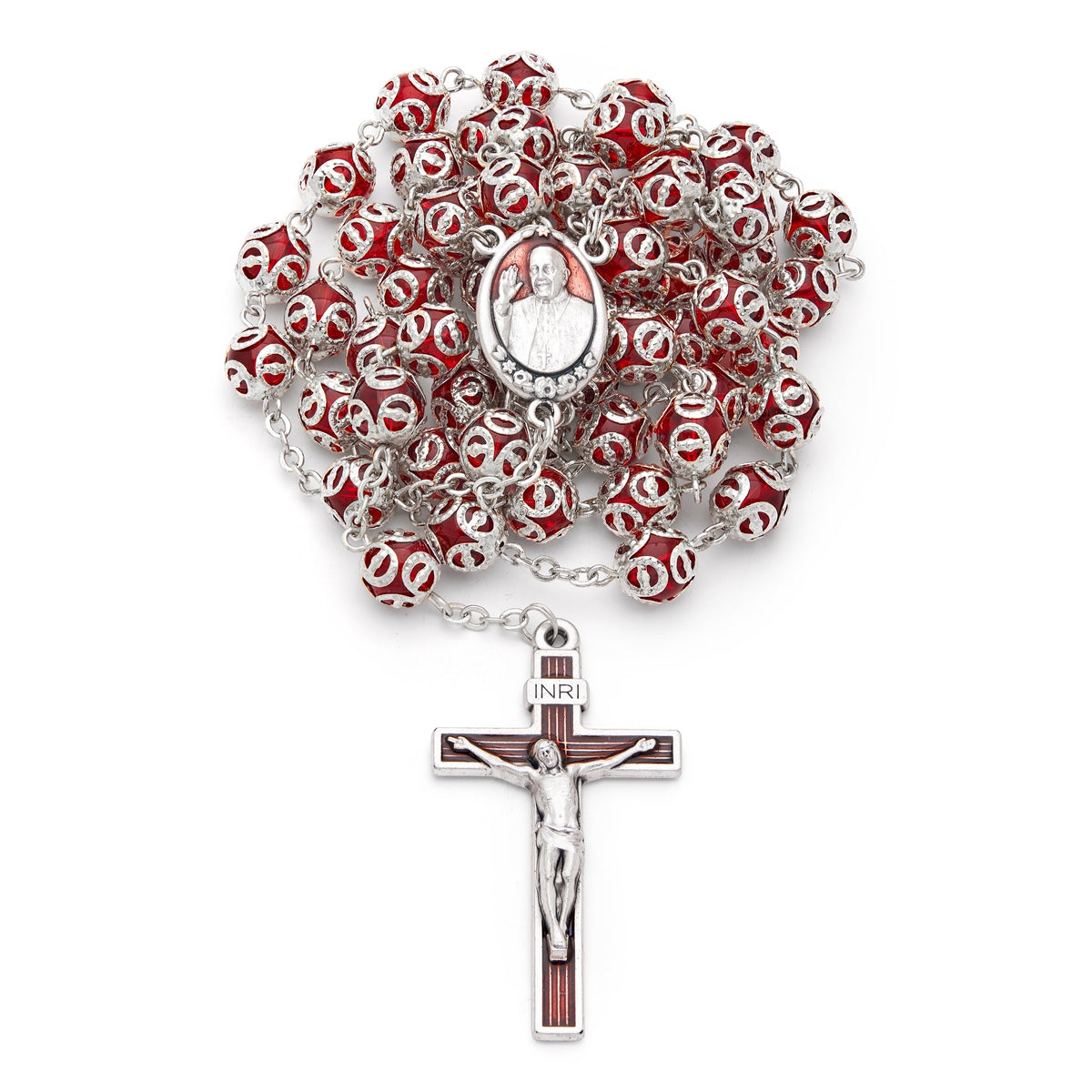 Red Glass Capped  Beads Rosary