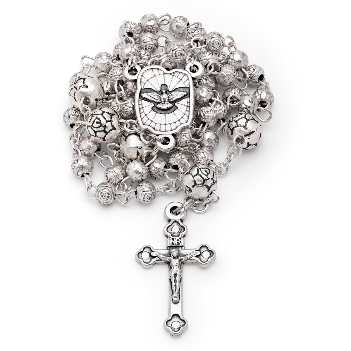 Red Enameled Holy Family Rosary Case With Rose-shaped Beads Rosary