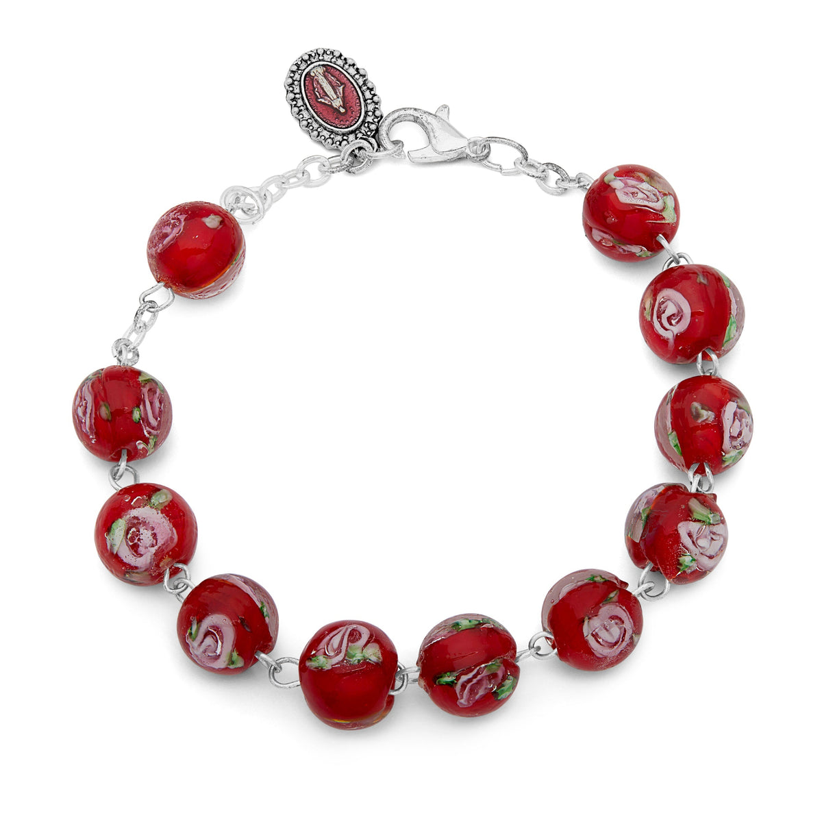 Red Lume Rosary Bracelet with Miraculous Virgin Medal