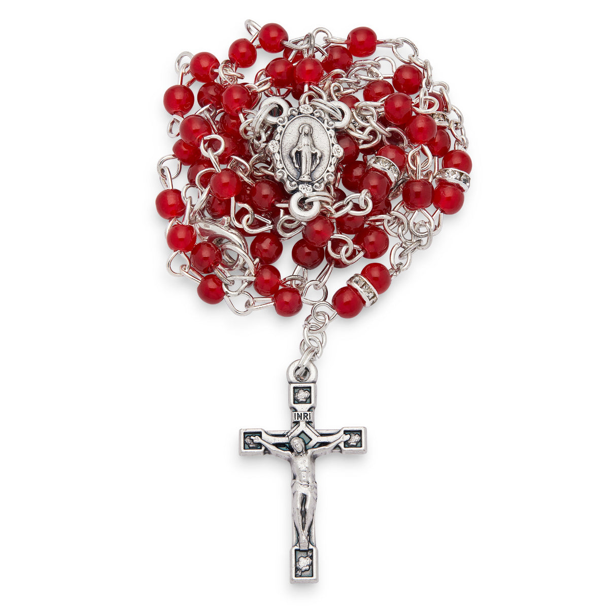 Red Pearls Beads Miraculous Virgin Rosary