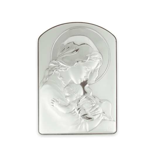 Religious Picture Mother Mary and Child Bilaminated Sterling Silver