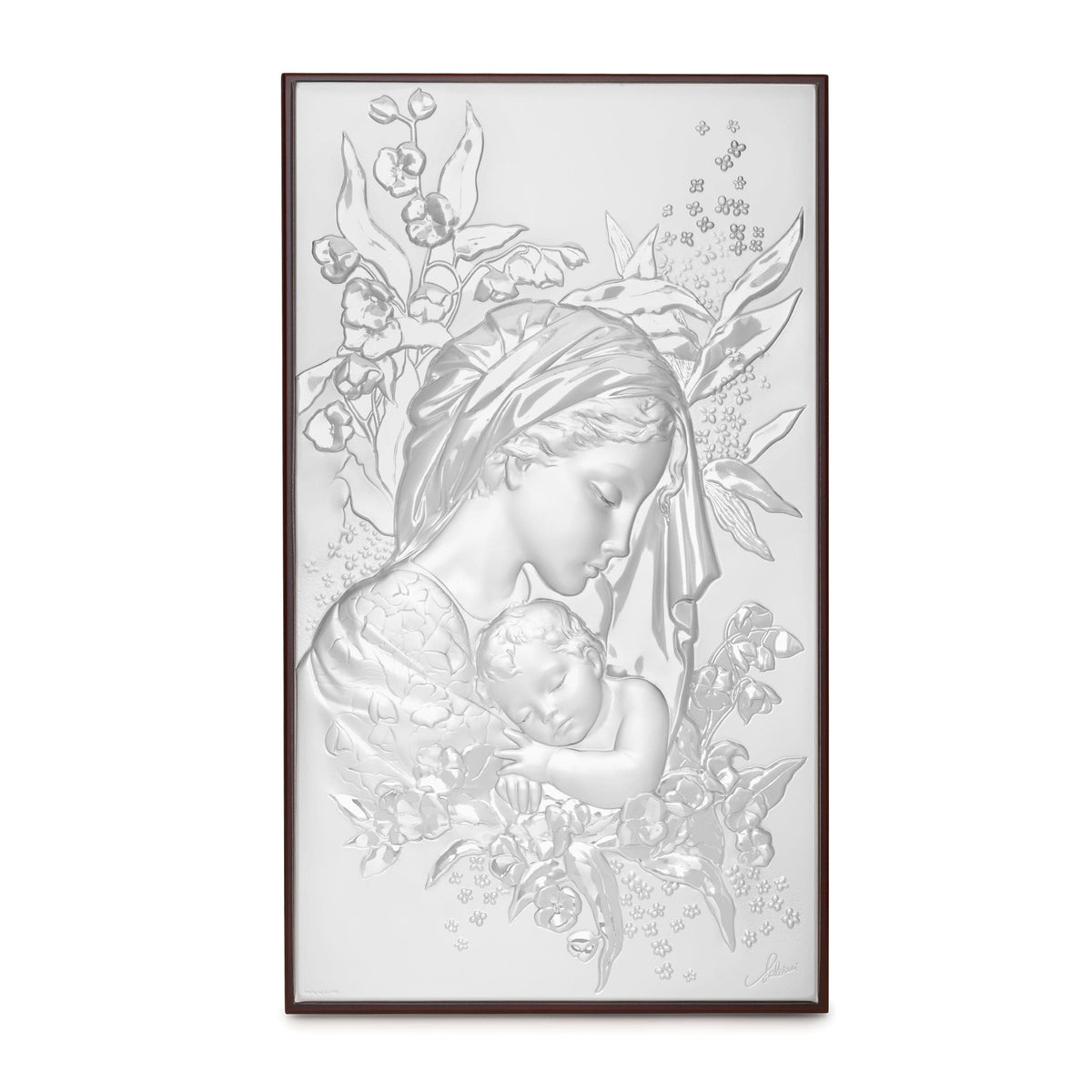 Religious Picture Mother Mary and Child with Roses Bilaminated Sterling Silver