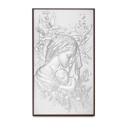 Religious Picture Mother Mary and Child with Roses Bilaminated Sterling Silver