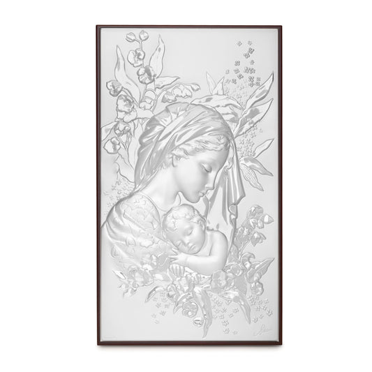 Religious Picture Mother Mary and Child with Roses Bilaminated Sterling Silver