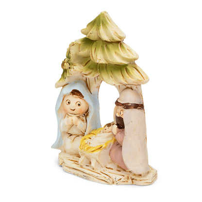 Resin Nativity Scene With Christmas Tree