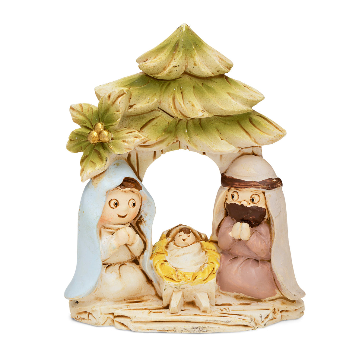 Resin Nativity Scene With Christmas Tree