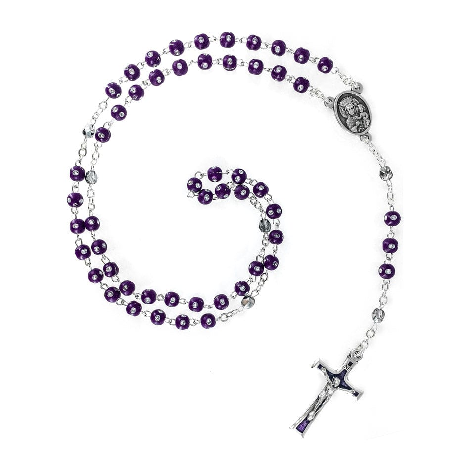 Resin Purple rosary with rhinestones