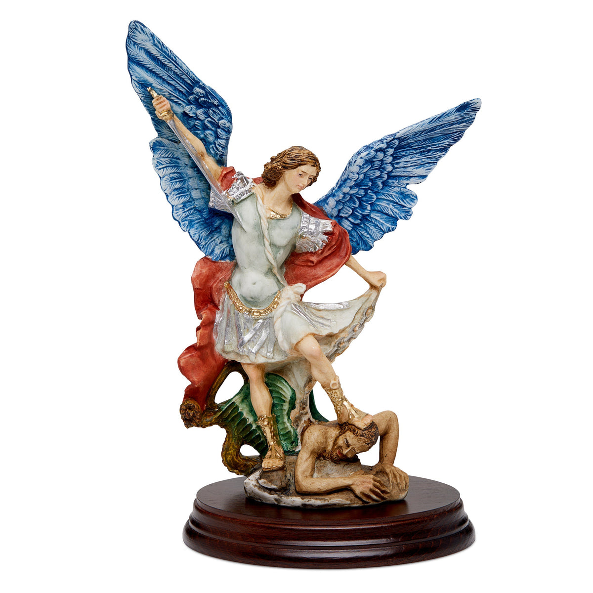 Resin Statue of St. Michael the Archangel With Wooden Base