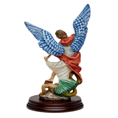 Resin Statue of St. Michael the Archangel With Wooden Base