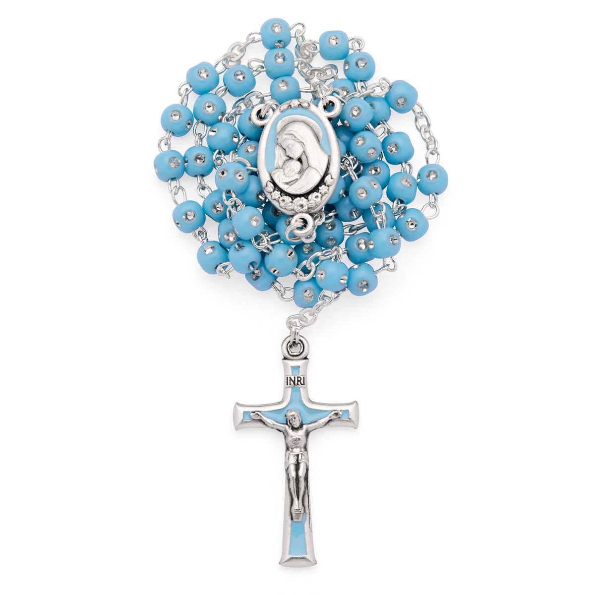 Resin turquoise rosary with rhinestones