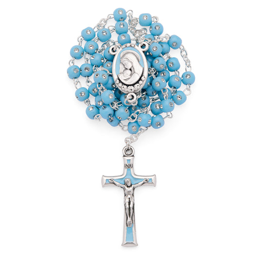 Resin turquoise rosary with rhinestones