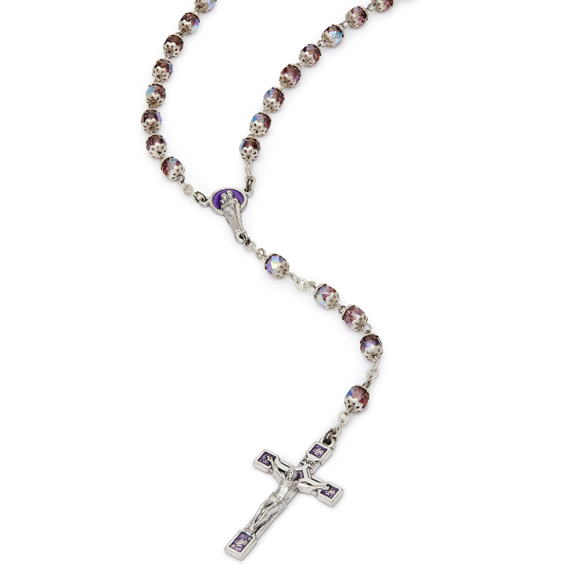 Rosary Beads with enameled Holy Family centerpiece