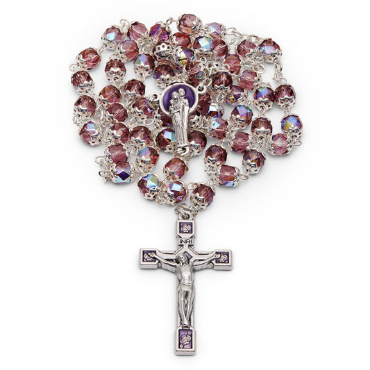 Rosary Beads with enameled Holy Family centerpiece