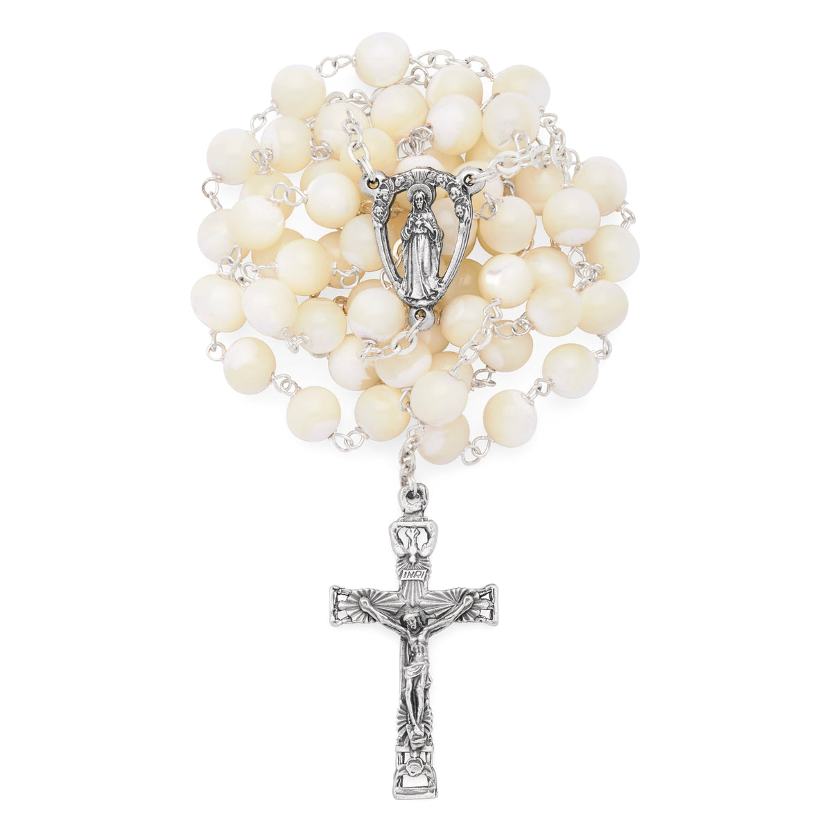 Rosary Beads with Jesus of Sacred Heart Center Medal and Holy Spirit Crucifix