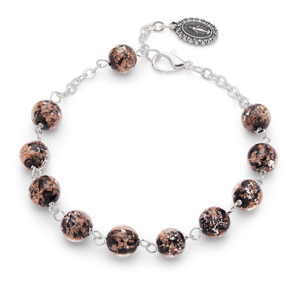 Black Murano Glass Rosary Bracelet with Gold Glitter Accents