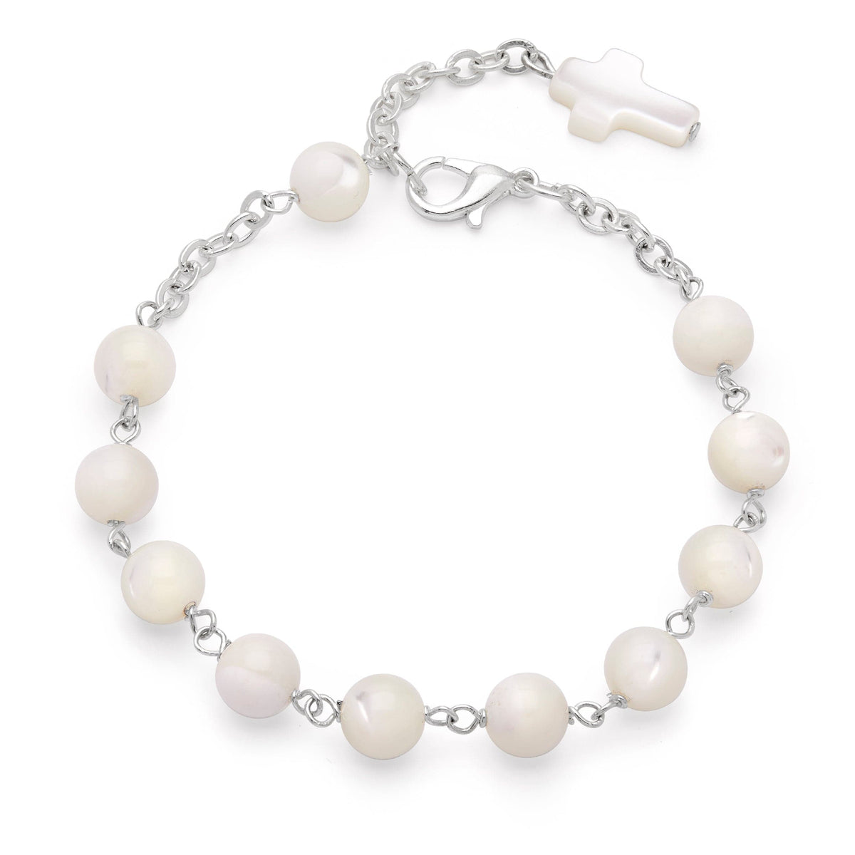 Rosary bracelet in mother of pearl beads with small cross