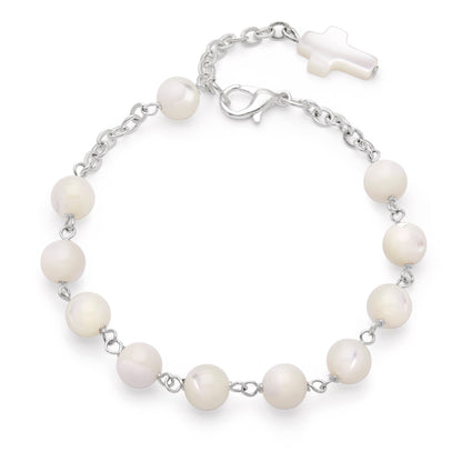 Rosary bracelet in mother of pearl beads with small cross