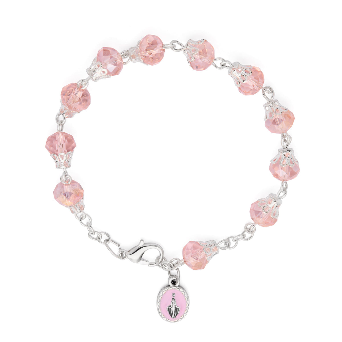 Rosary Bracelet with Balloon-shaped Light Pink Crystal Beads