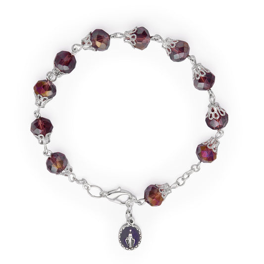 Rosary Bracelet with Balloon-shaped Purple Crystal Beads