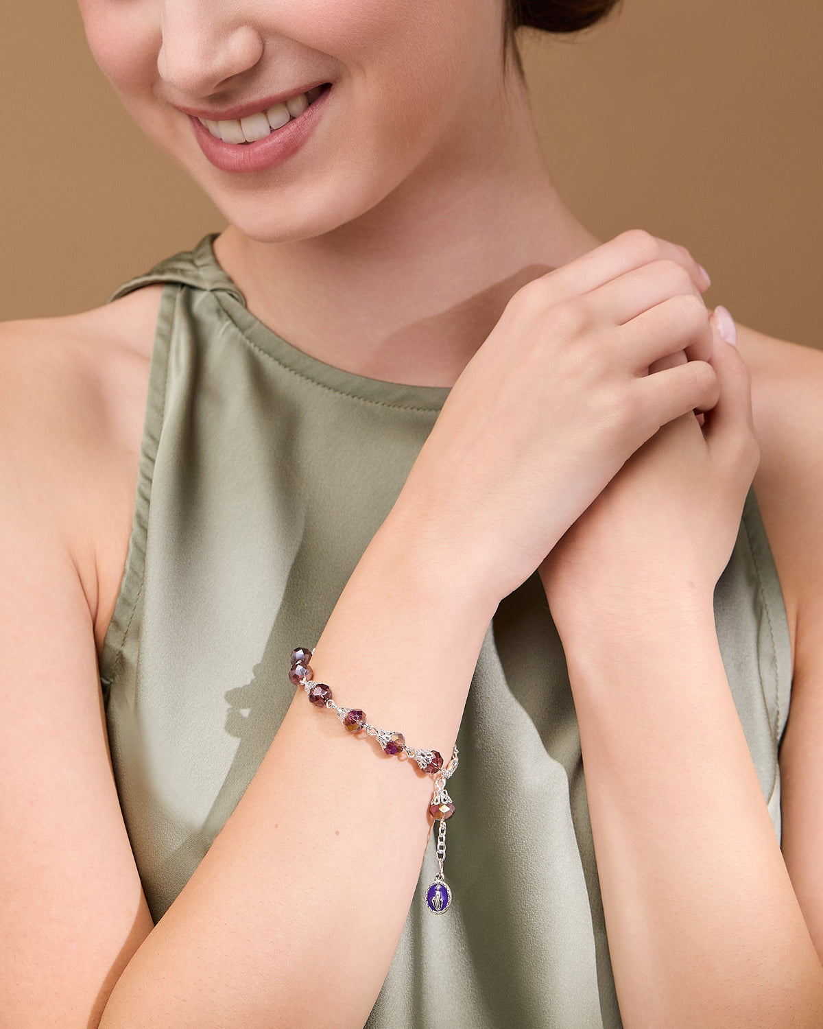 Rosary Bracelet with Balloon-shaped Purple Crystal Beads