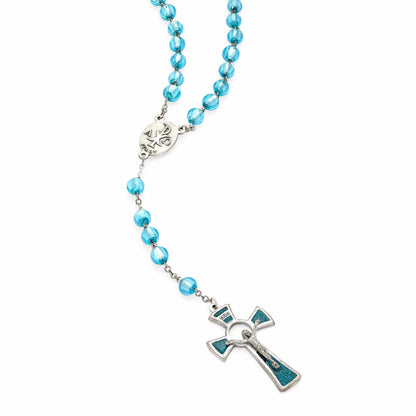 Miraculous Virgin Mary Rosary in Aquamarine Murano Glass