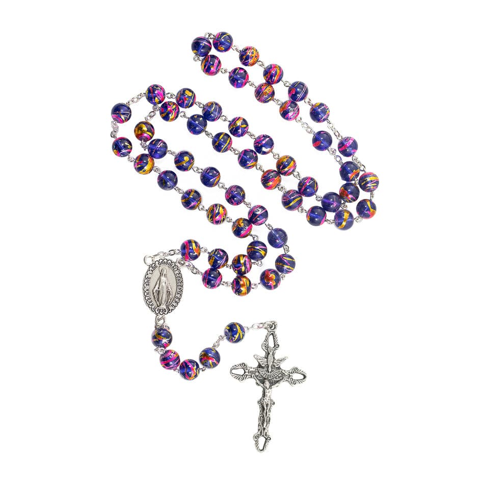 Rosary in Aurora Glass Blue Beads