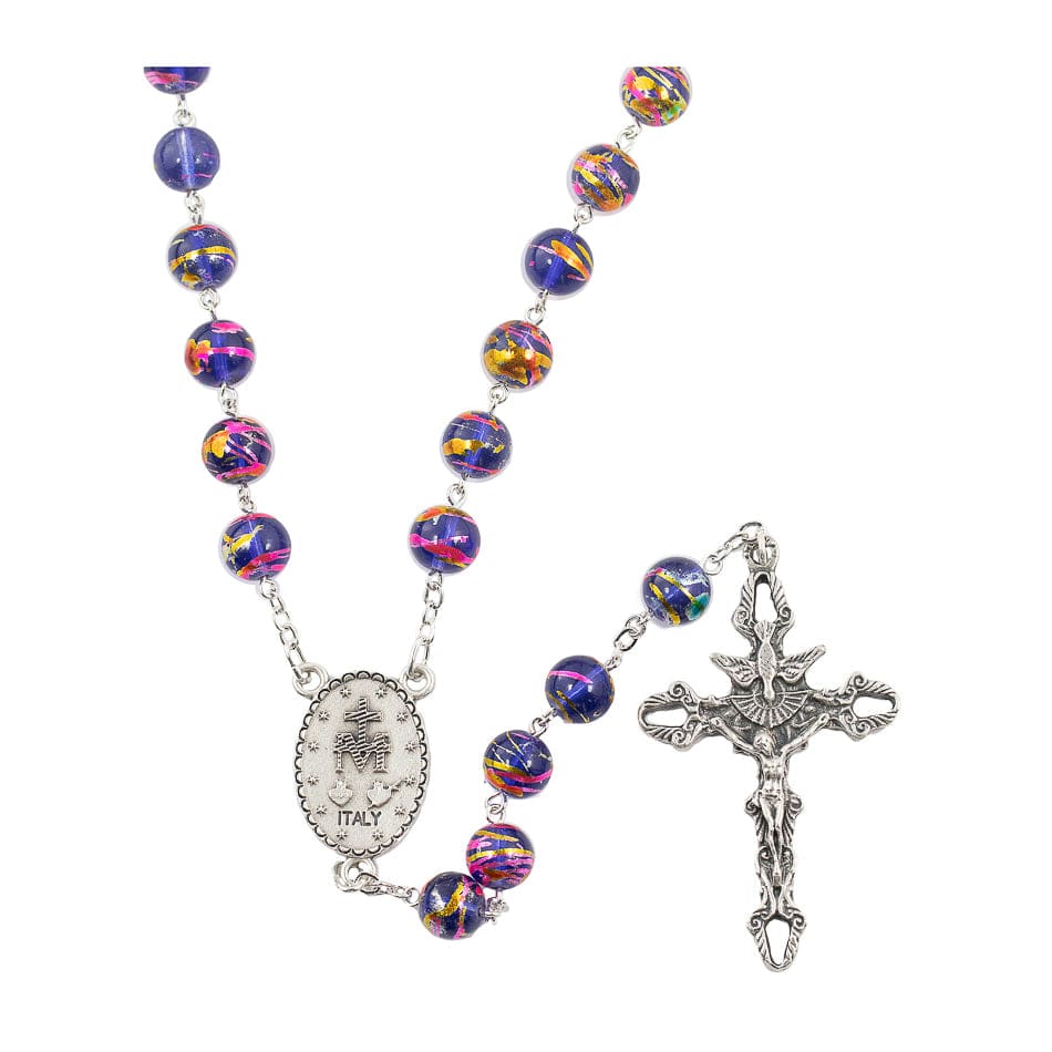 Rosary in Aurora Glass Blue Beads