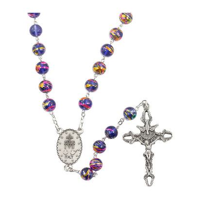 Rosary in Aurora Glass Blue Beads